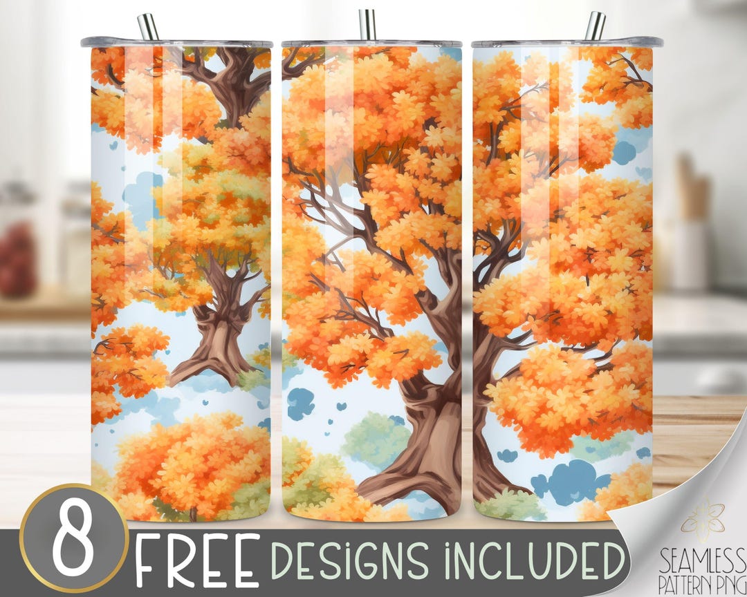 Fall PNG Leaves Tumbler Wrap Seamless Design, Autumn Tree Sublimation ...