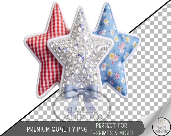 Star Sublimation Design, Faux Patchwork UV DTF Graphic, Coquette 4th of July Clip Art, Digital Download, B10173