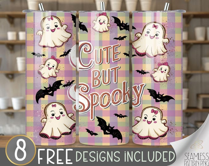 Halloween Cute Spooky Tumbler Wrap, Retro Cute but Spooky 20 oz Skinny Sublimation, Checkered Ghost Tumbler, Retro Style Tumbler Design