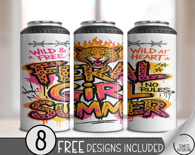 Feral Big‑Cat 4-in-1 Can Cooler Wrap, Graffiti Sublimation Design, Urban Punk 16 oz 4-in-1 File, Digital Download, B10192