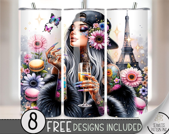 Eiffel Tower Paris Tumbler Wrap, Paris in Spring 20oz Skinny Tumbler Design, French Champagne Tumbler Sublimation, France Macaroon Wrap, A36
