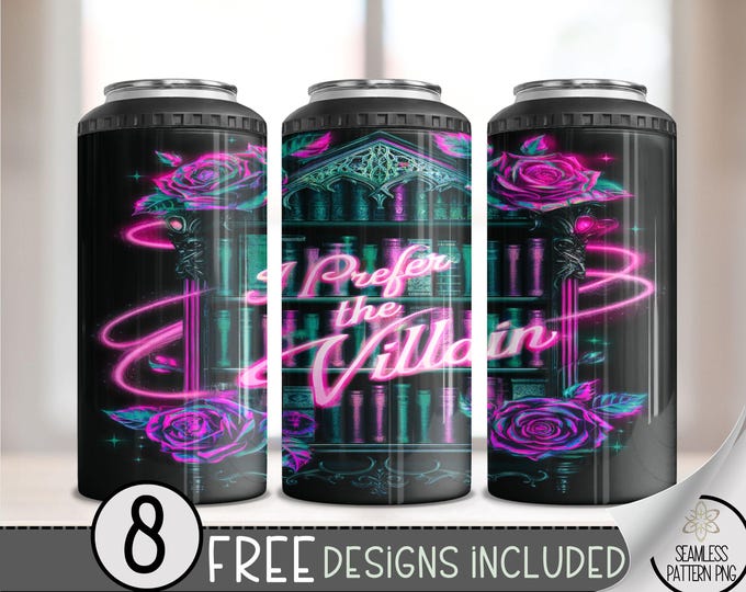 I Prefer The Villain 4 in 1 Can Cooler Wrap, Bad Book Club 4in1 Tumbler PNG, Book Lover 16 Oz Can Cooler Sublimation Design, Romantasy Book