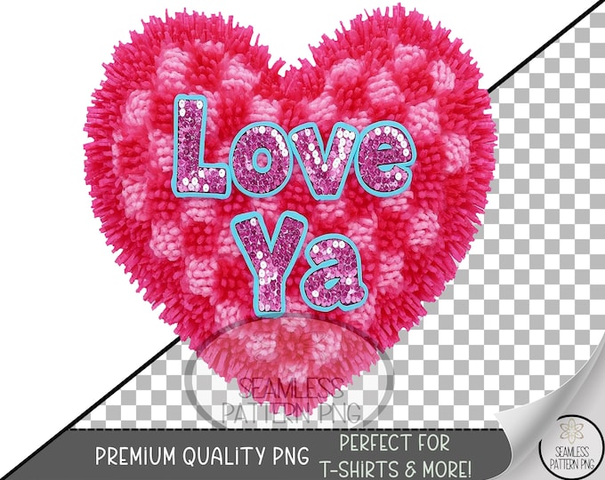Heart Checkered Sublimation Design, Love Ya UV DTF Graphic, Retro Valentine's Clip Art, Cute Faux Yarn Png, B755