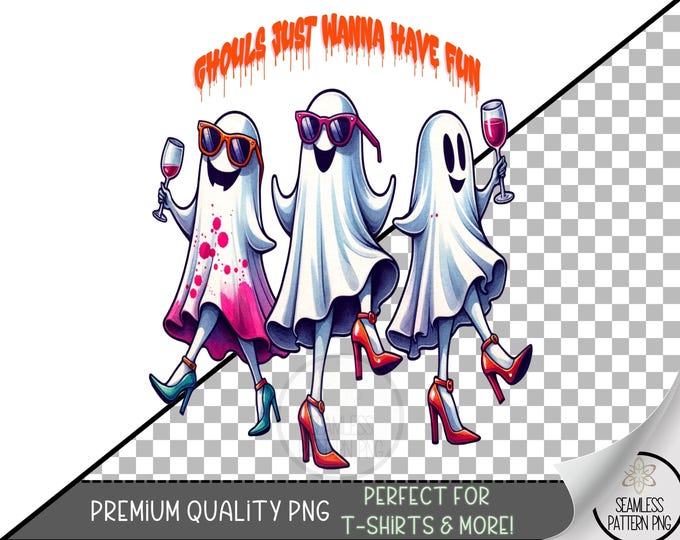 Halloween Ghost Party Printable PNG, Fun Ghoul Design, Spooky Cute Clipart, Halloween Spirits, Digital Download, Festive Print A440