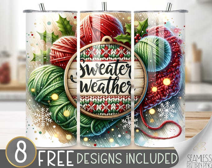 Christmas sweater weather tumbler wrap, cozy tumbler design, Cottagecore 20 oz tumbler wrap, autumn tumbler PNG, trendy sweater tumbler file