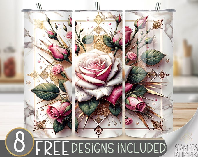 3D Pink Roses Floral Tumbler Wrap , 20 oz Skinny Tumbler Sublimation Design, Seamless Flowers Tumbler Wrap, Instant Digital Download PNG