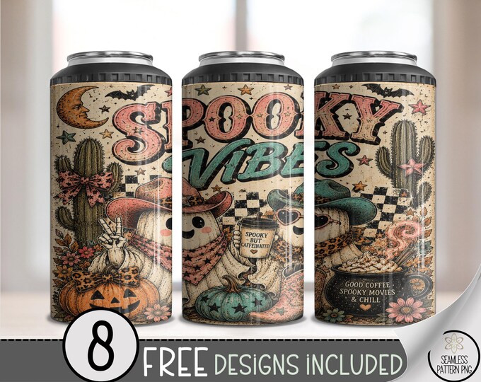 Halloween 4-in-1 Can Cooler Wrap, Spooky Ghost Sublimation Design, 16oz, Digital Download, B10400