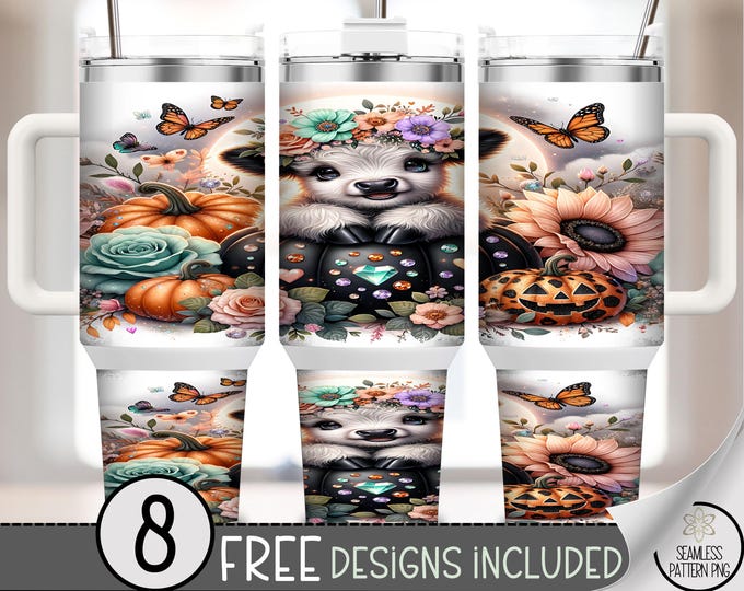 Halloween Cow 40 oz Tumbler Wrap, Cute Sublimation Design, Autumn PNG Files, Festive 40oz Tumbler Design, Digital Download, B10322