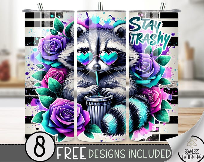 Funny Raccoon Tumbler Wrap, Sassy Sarcastic Raccoon Saying Png, Neon Sublimation Tumbler Design, Stay Trashy 20Oz Tumbler Wrap, Coffee File