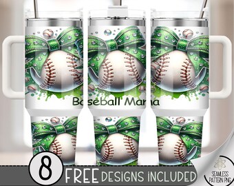 Coquette Baseball 40oz Tumbler Wrap, Cute Sport 40 OZ Sublimation Design, Rhinestone Baseball Mama 40oz Quencher Tumbler File, A166