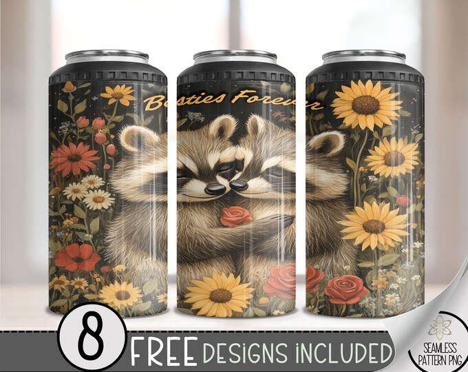 Besties Forever 4 in 1 Can Cooler Wrap, Best Friends Affirmation Quote 4in1 Tumbler PNG,Cute Best Friend 16 Oz Can Cooler Sublimation Design