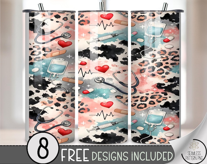 Nurse 20 oz Tumbler Wrap, Playful Sublimation Design for Straight Tumblers, Bold PNG Files - Healthcare Themed Gift Pattern, B10038