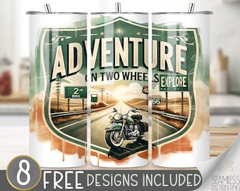 Tumbler wrap motorfiets, naadloze beker wrap motorfiets, road trip 20oz beker wrap, rechte beker wrap, motorfiets sublimatie beker