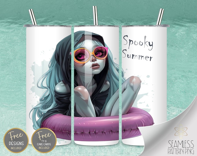Summer Ghoul 20 oz Straight Tumbler Wrap Sublimation, Funny Summer Ghost Design File,  Sassy Skeleton, Trendy Neon Goth PNG, Spooky Summer
