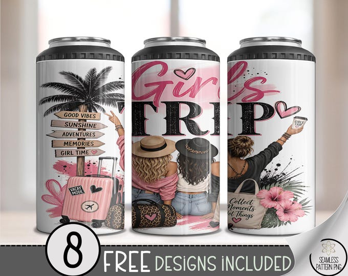 Girls Trip 4in1 Can Cooler Wrap, Tropical Travel Sublimation Design, Digital Download, B10514
