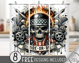Motorcycle Tumbler Wrap, Seamless Motorcycle Wrap Tumbler, 20oz American Tumbler Wrap, Straight Motorcycle Sublimation Tumbler A175