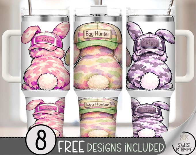 Trio Bunnies PNG, Easter Bunny Trio 40 oz Tumbler Wrap, Sublimation Design, B10053