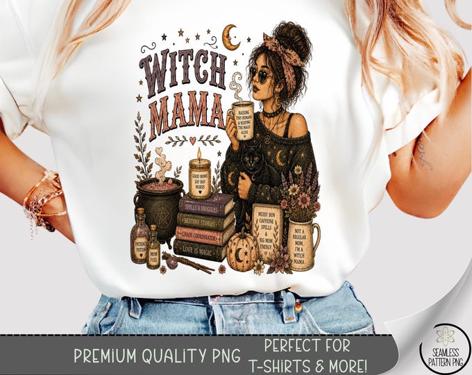 Halloween Witch Mama T-Shirt PNG, Spooky Boho Sublimation Design, Digital Download, B10438