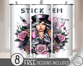 Funny Nurse PNG, 20 oz Tumbler Wrap, Edgy Sublimation Design With Tattoo-Inspired, Digital Download, B919