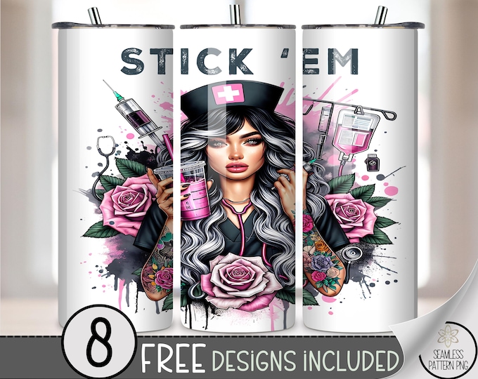 Funny Nurse PNG, 20 oz Tumbler Wrap, Edgy Sublimation Design With Tattoo-Inspired, Digital Download, B919