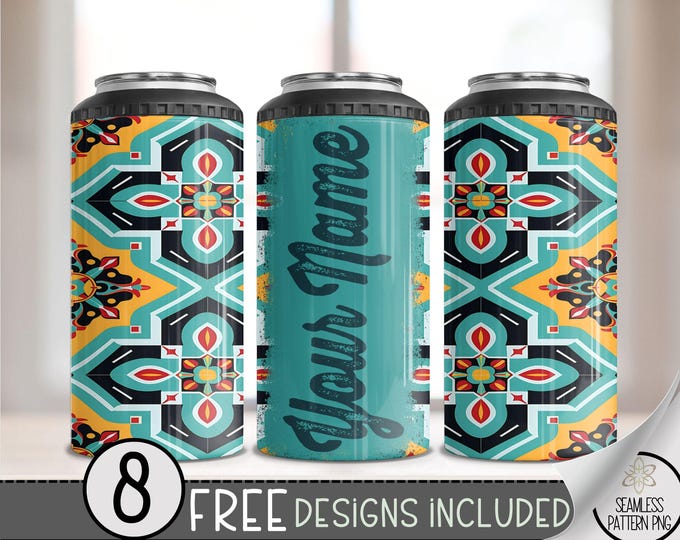 Add Your Own Name Bright Southwestern 4in1 Can Cooler Wrap, Western 16 oz 4-in-1 Cooler Sublimation, Aztec 4 in 1 Can Cooler File PNG