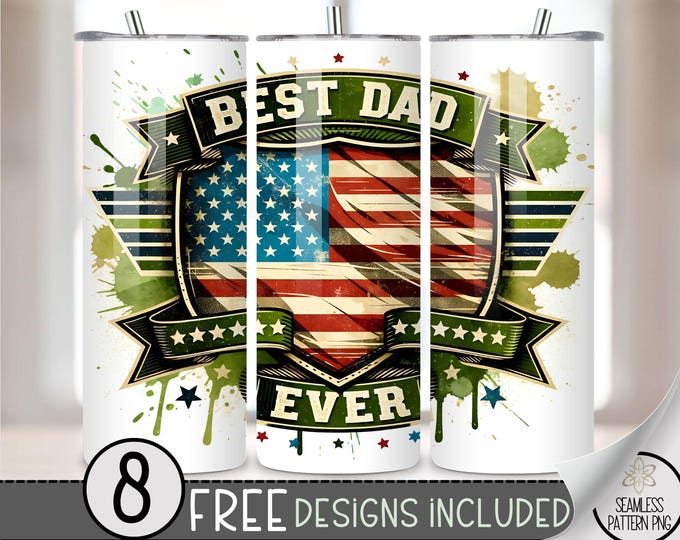 Best Dad Ever Flag Tumbler Wrap, Father's Day 20oz Skinny Tumbler Sublimation Design, Super Dad Tumbler Wrap File PNG, Camo Pop Tumbler File
