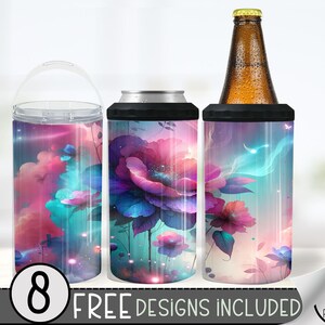 Floral 4 In 1 Can Cooler Tumbler Wrap, Flower Sublimation Design, Fantasy 16 Oz Slim, Ethereal 16 Oz Can Cooler Sublimation Design File