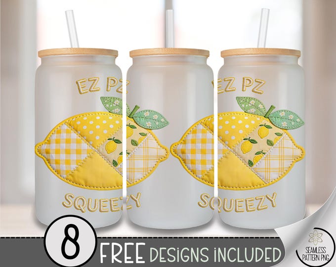 Easy Peasy Lemon Squeezy PNG, Glass Can Wrap, Preppy Lemon Sublimation Design, Digital Download,  B10128