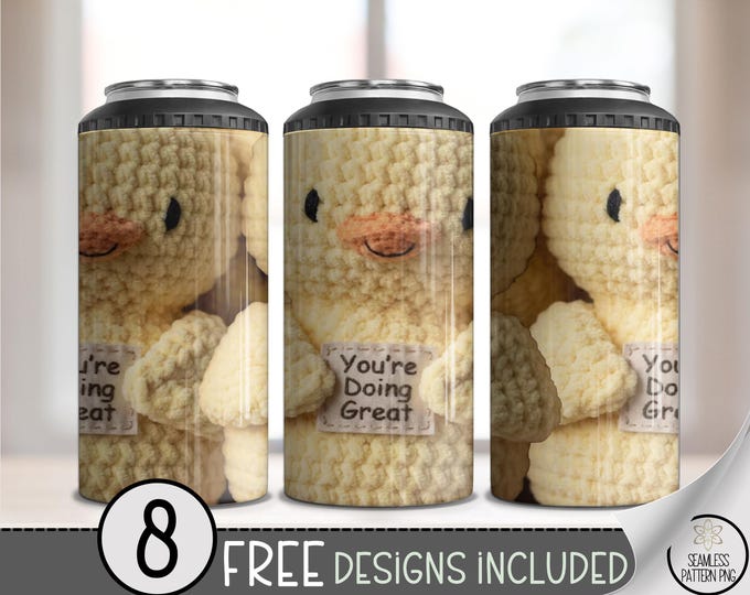 Yellow Crochet Chick 4in1 Can Cooler Wrap, Motivational Sublimation Design, Digital Download, B10486