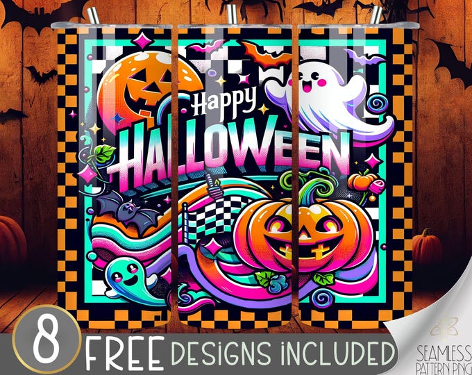 Whimsical & Cute Tumbler Wrap, Ghost 20 oz Skinny Sublimation PNG Design, PG Funny Cute Spooky Vibes, Family Friendly Halloween Tumbler Wrap