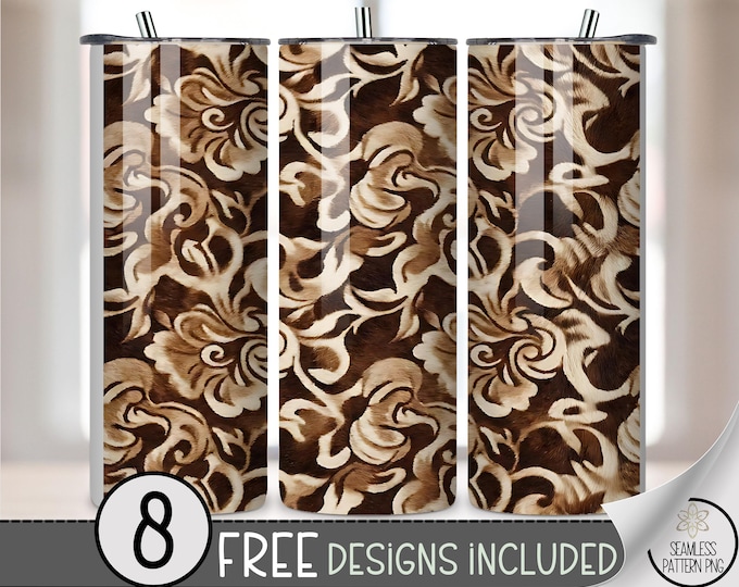 Cowhide PNG 20 Oz Tumbler Wrap, Rustic Western Sublimation Design, Digital Download, B10008