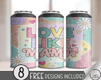 Love Like Mama 4-in-1 Tumbler Wrap PNG, Inspirational Mama Design, Digital Download for Sublimation, Pastel Color, A691