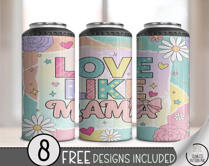 Love Like Mama 4-in-1 Tumbler Wrap PNG, Inspirational Mama Design, Digital Download for Sublimation, Pastel Color, A691