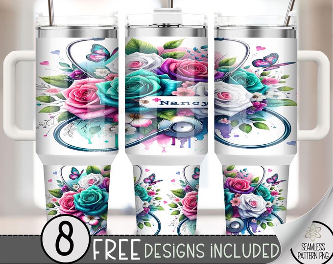 Nurse 40oz Tumbler Wrap, Custom Nurse Cup Sublimation Design, Personalized Gift for Nurse 40oz Quencher Tumbler Wrap PNG, A131