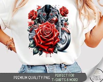 Motorcycle T-shirt Design, Heavy Metal PNG, Floral Rose Biker Sublimation Design, Girl Motorcycle Tshirt Design,Biker PNG Shirt Design, A209