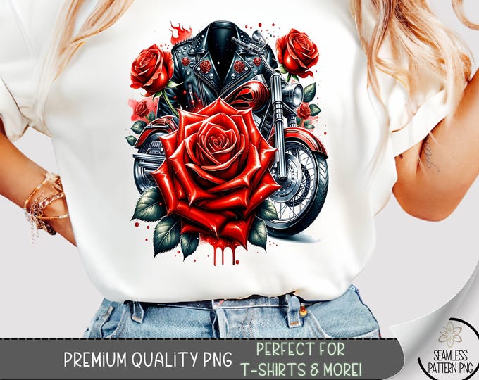 Motorcycle T-shirt Design, Heavy Metal PNG, Floral Rose Biker Sublimation Design, Girl Motorcycle Tshirt Design,Biker PNG Shirt Design, A209