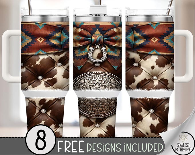 Coquette Cowgirl 40 Oz Tumbler Wrap, Rustic Sublimation Design, Cowhide & Rhinestone, Digital Download, B975