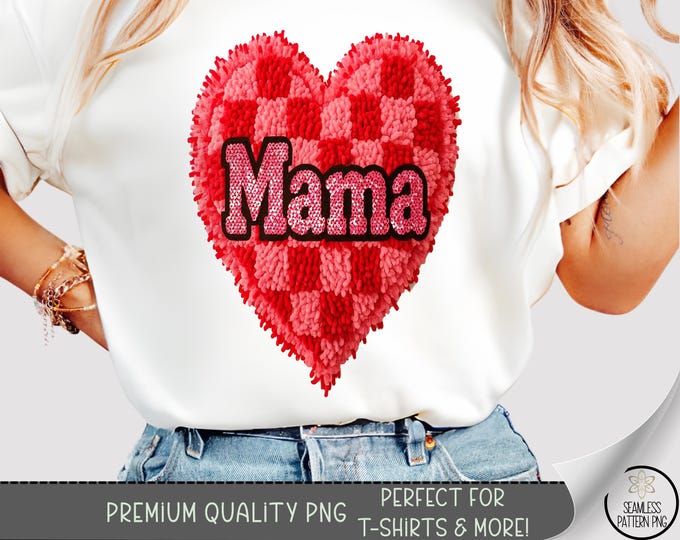 Mama T-Shirt PNG, Retro Chenille Design, Red Vintage Style, Mothers Day Gift, Digital Download for Sublimation, A821