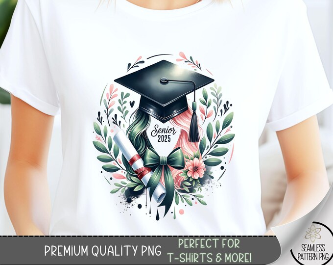 Senior T-Shirt PNG, Senior 2025 Graduation Design, Class Senior Digital File for Sublimation, Class of 2025 PNG,Unique Art,Cap Diploma, A130