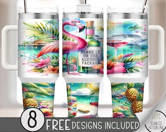 Cruise 40oz Tumbler Wrap, Cocktail Cruise Trip Tumbler Sublimation Design, Booze Cruise 40oz Quencher Tumbler Wrap PNG,Flamingo and Wine, A9