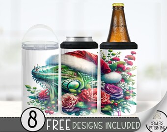 Christmas Iguana 4in1 Can Cooler Design, Blue Crab Sublimation Design, Lizard 4 In 1 Can Cooler, Santa Hat 16 oz Can Holder Design Wrap