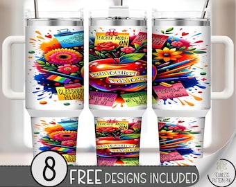 Back To School Back To Cool 40 oz Tumbler Wrap PNG, Teacher Sublimation Design, Funny Classroom Apple Pencil Rainbow Wrap, A333