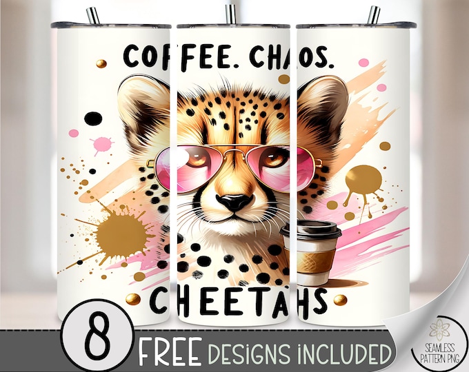 Cheetah Tumbler Wrap, Jungle Chaos Design,20oz Coffee Sublimation Tumbler Design Digital Download,Funny Safari Animal 20 OZ Skinny Wrap A222