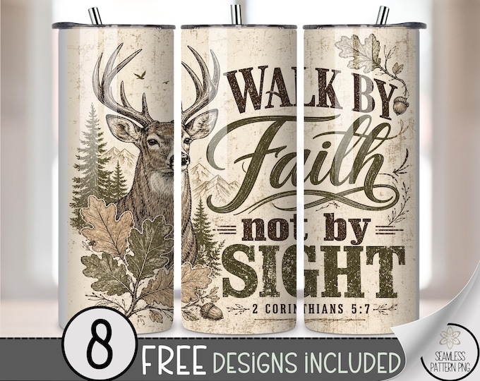 Deer Faith 20 oz Tumbler Wrap, Rustic Sublimation Design for Straight Tumblers, Woodland Scripture PNG Files, Digital Download, B10332