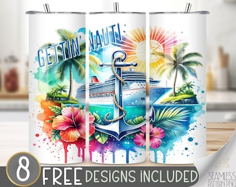 Gettin' Nauti Cruise Tumbler Wrap, Tropical 20oz Tumbler Wrap Design, Beach Anchor Ship Tumbler Design, Vacation Cruise Sublimation Design
