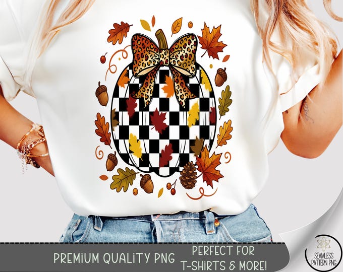 Autumn Pumpkin T-shirt PNG, Buffalo Check Sublimation Design, Fall DTF Shirt Graphic, Cozy TShirt File, Digital Download, B10244