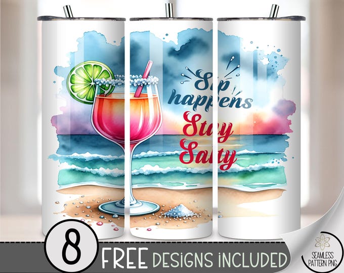 Beach Margarita 20oz Tumbler Wrap PNG, Summer Tropical Cocktail Sublimation Digital Download, A629