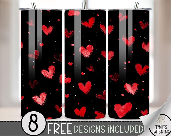 Seamless Valentine's Day Tumbler Wrap, Simple Heart 20oz Skinny Tumbler Sublimation Design, Vday Love Tumbler Wrap File PNG Heart Pattern