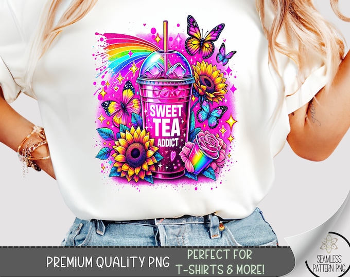 Iced Tea Addict T-Shirt PNG, Cute Summer Tee, Graphic Tee Design, Funny Tea Graphic Tshirt PNG, Sublimation Designs for Shirts Download A193