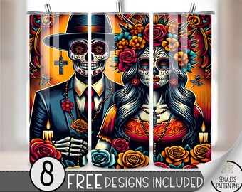 LA Chicano Girl Couple Cholo Couple 20oz Tumbler Wrap, Chicano Style Lowrider Sublimation Design PNG,LA Sugar Skull 20Oz Skinny Tumbler File